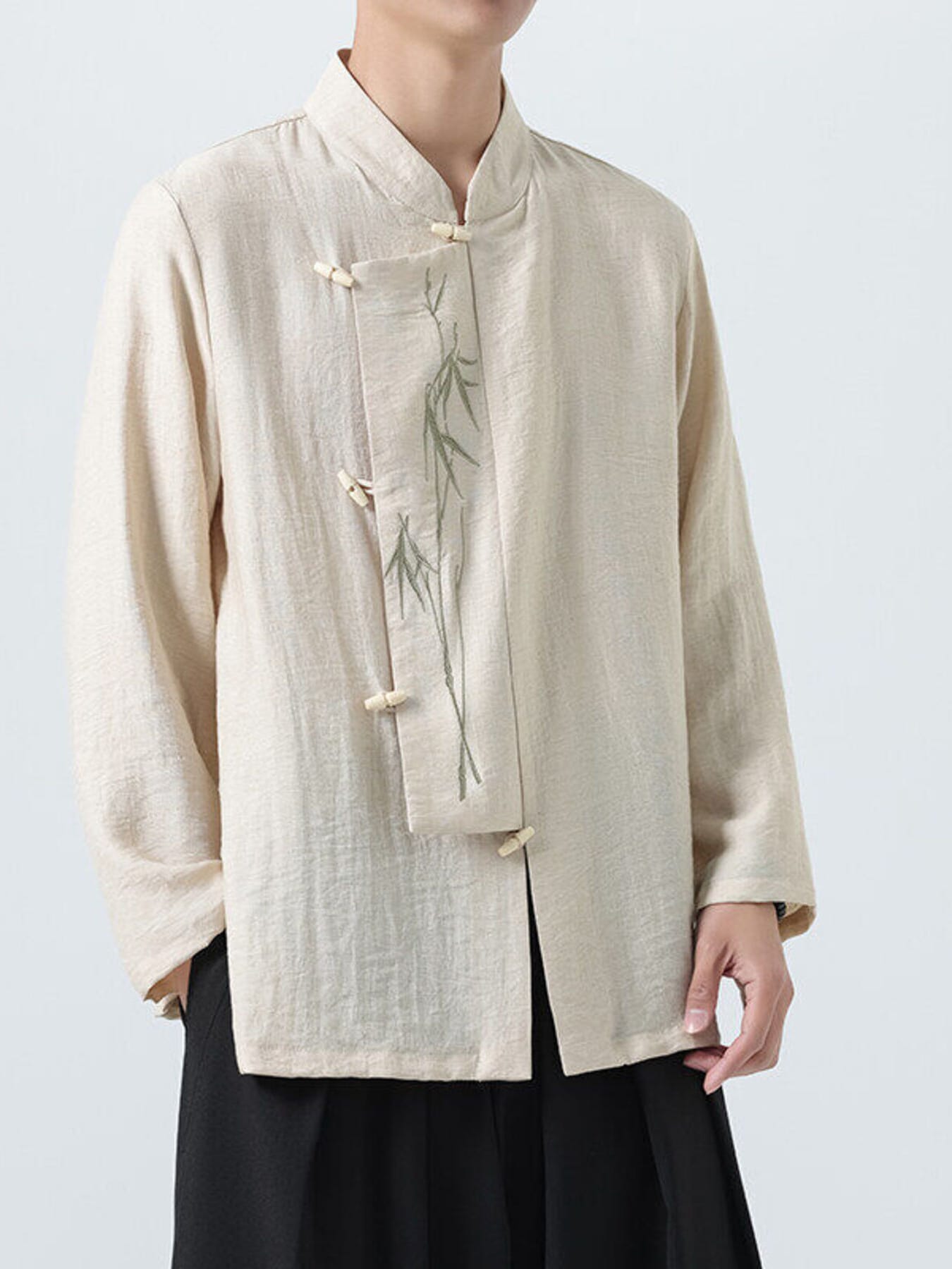 Chinese Style Embroidered Bamboo Linen Shirt | The Nichole Collection