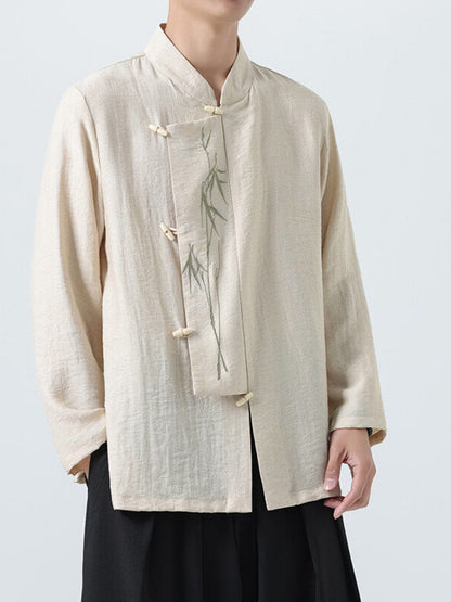 Chinese Style Embroidered Bamboo Linen Shirt | The Nichole Collection