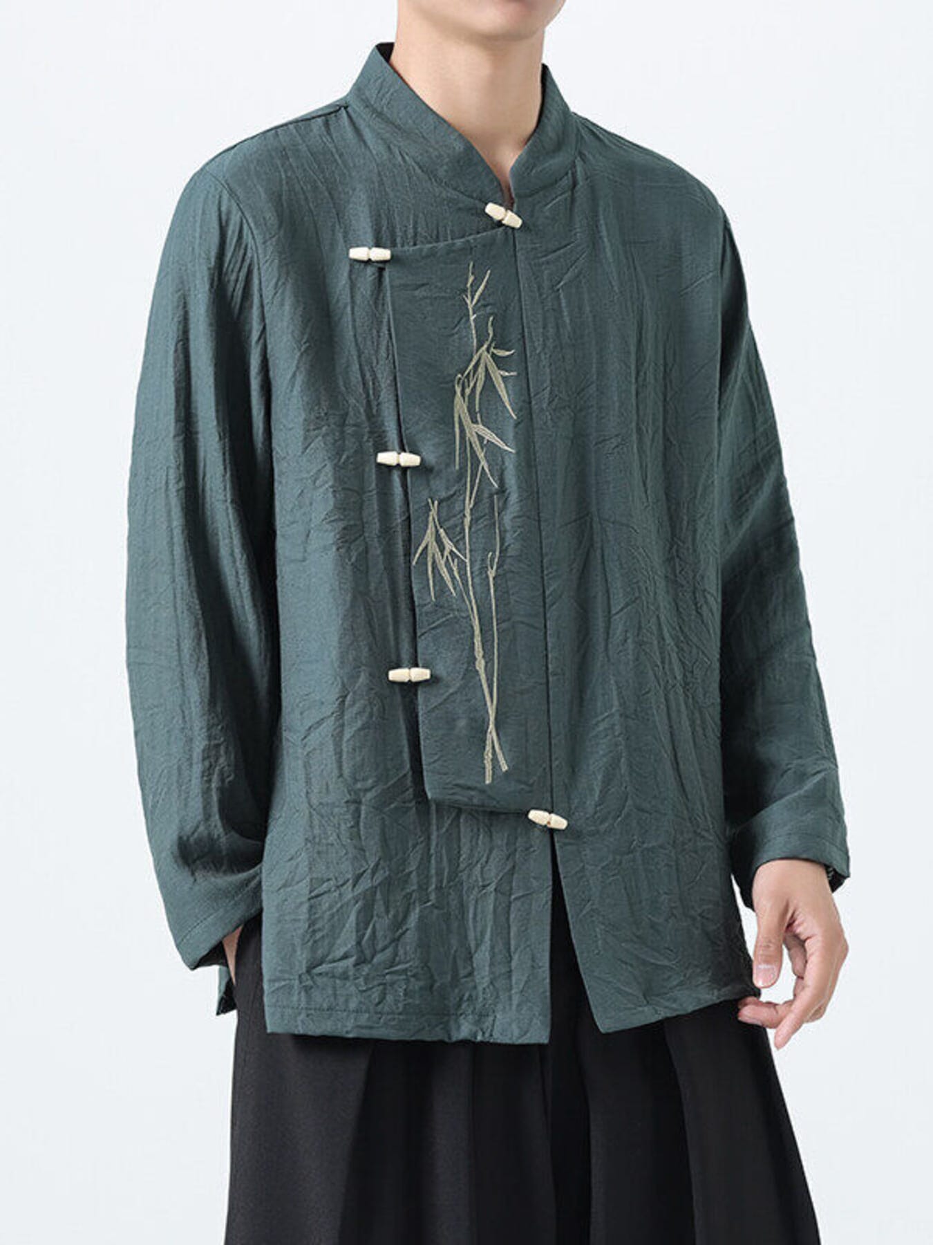 Chinese Style Embroidered Bamboo Linen Shirt | The Nichole Collection