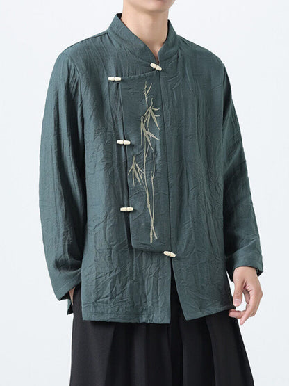 Chinese Style Embroidered Bamboo Linen Shirt | The Nichole Collection