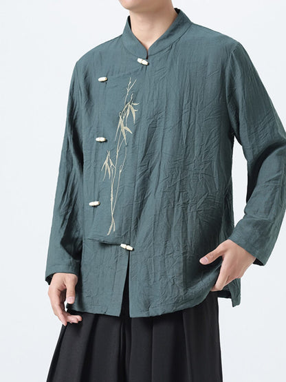 Chinese Style Embroidered Bamboo Linen Shirt | The Nichole Collection