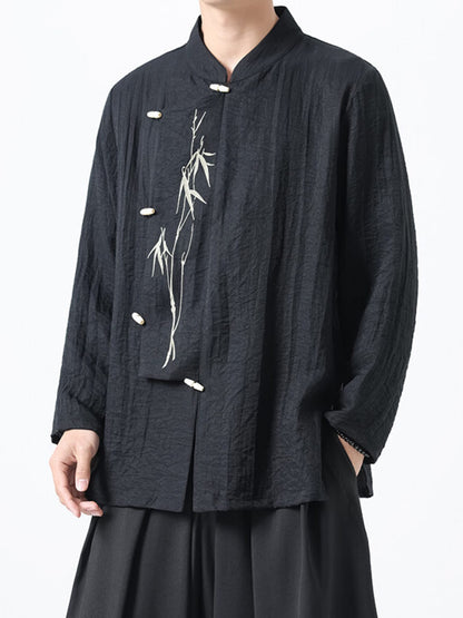 Chinese Style Embroidered Bamboo Linen Shirt | The Nichole Collection