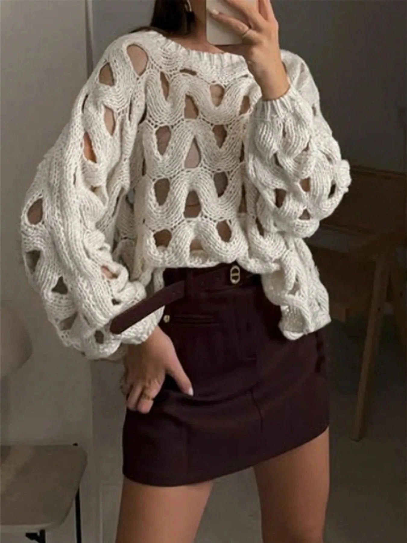 Chunky Cable Knit Hollow Out Sweater Sweaters The Nichole Collection