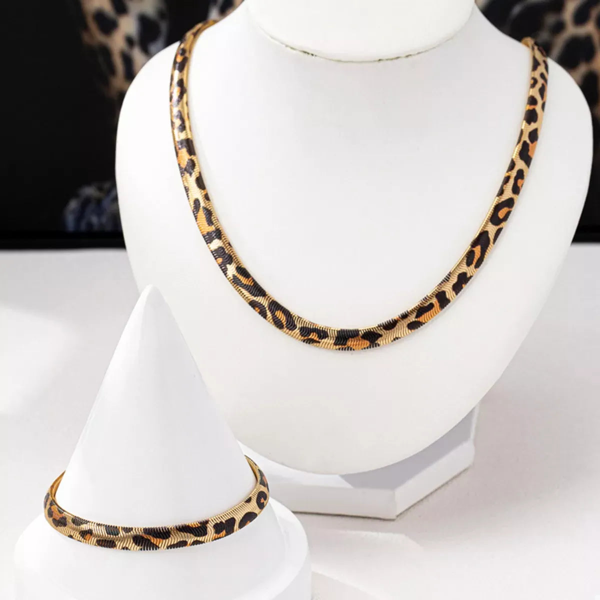 Chunky Leopard Necklace and Bracelet Jewelry Set Leopard / One Size The Nichole Collection