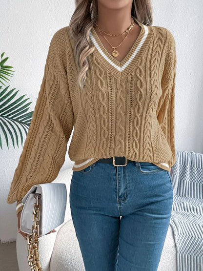 Classic Cable Knit V-Neck Sweater Sweaters The Nichole Collection