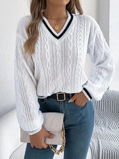 Classic Cable Knit V-Neck Sweater Sweaters The Nichole Collection