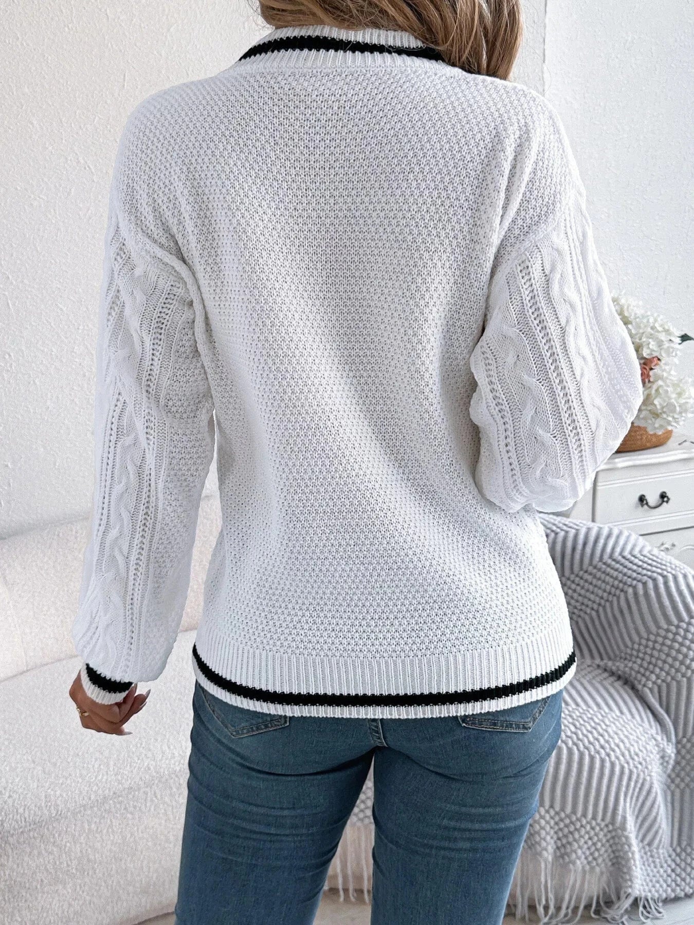 Classic Cable Knit V-Neck Sweater Sweaters The Nichole Collection