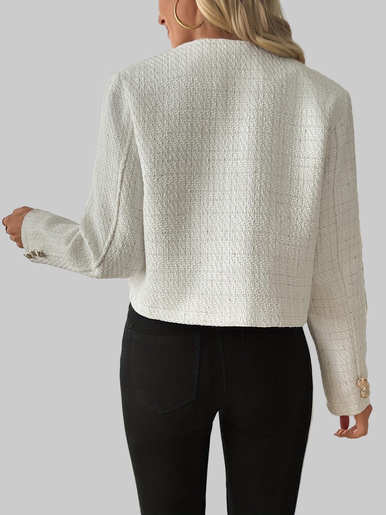 Classic Fall Tweed Plaid Blazer Jacket with Flap Pockets & Gold Buttons Blazers The Nichole Collection