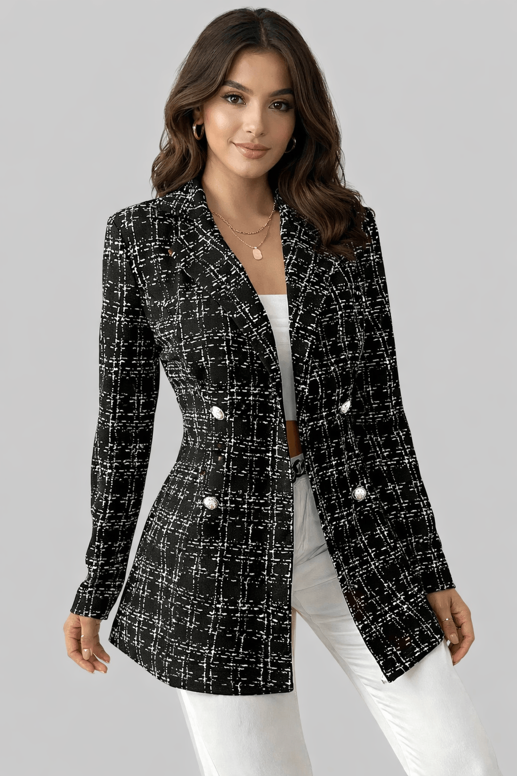 Classic French Tweed Double-Breasted Blazer Blazers Black / S The Nichole Collection
