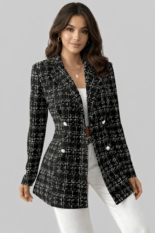 Classic French Tweed Double-Breasted Blazer Blazers Black / S The Nichole Collection