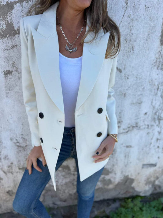 Classic Full-Size Collared Neck Long Sleeve Blazer Ivory / S The Nichole Collection