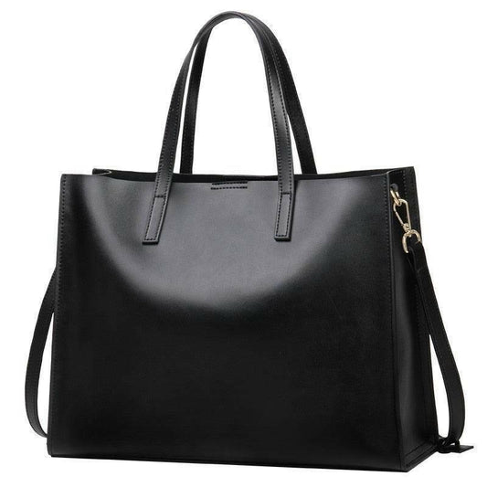 Classic Leather Tote with Timeless Design and Spacious Interior Genuine Leather Black The Nichole Collection