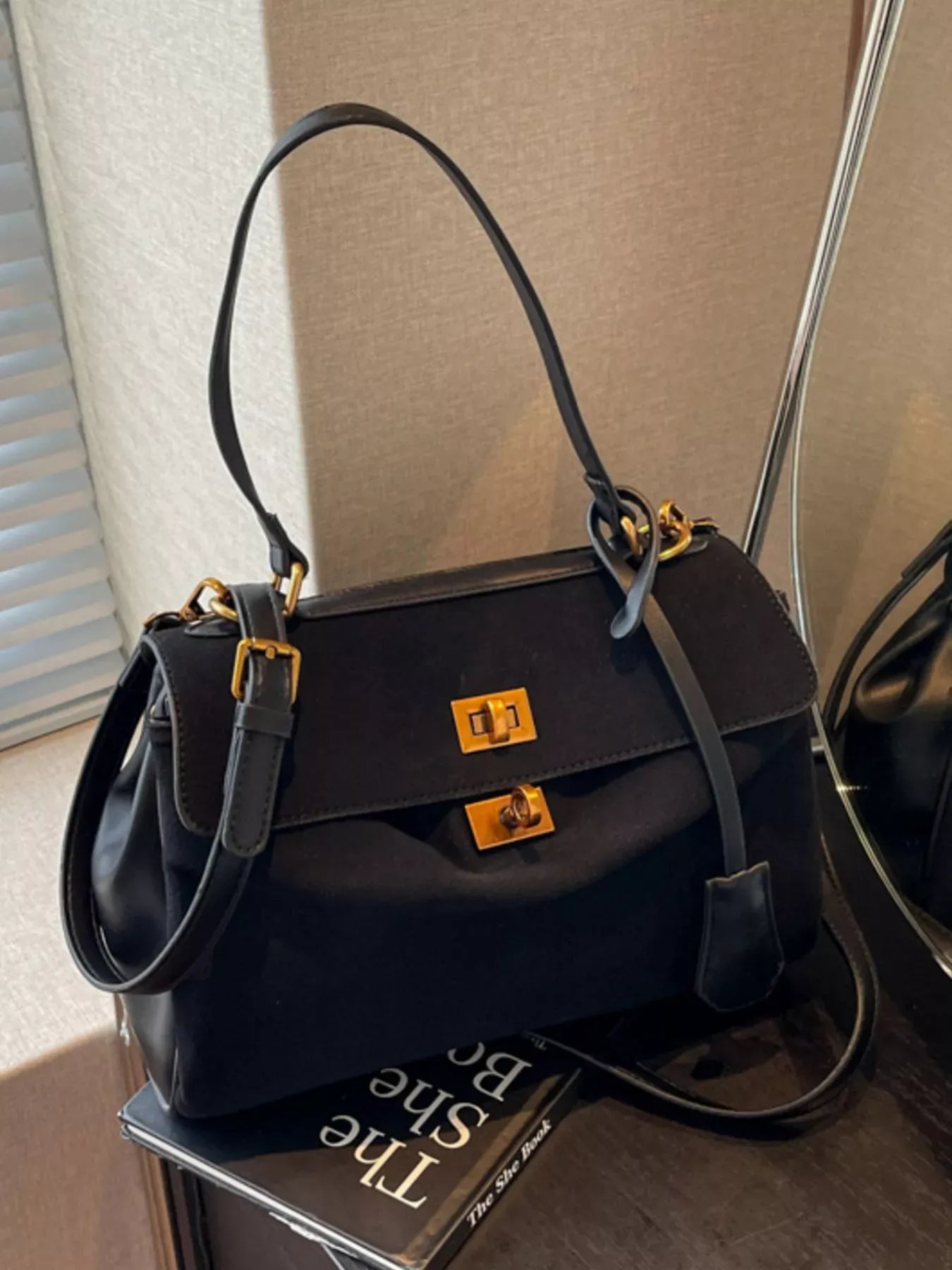 Classic Solid Color Handbag Black / One Size The Nichole Collection