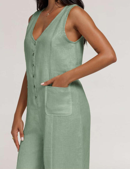 Coastal Breeze Cotton Linen Wide Leg Jumpsuit The Nichole Collection
