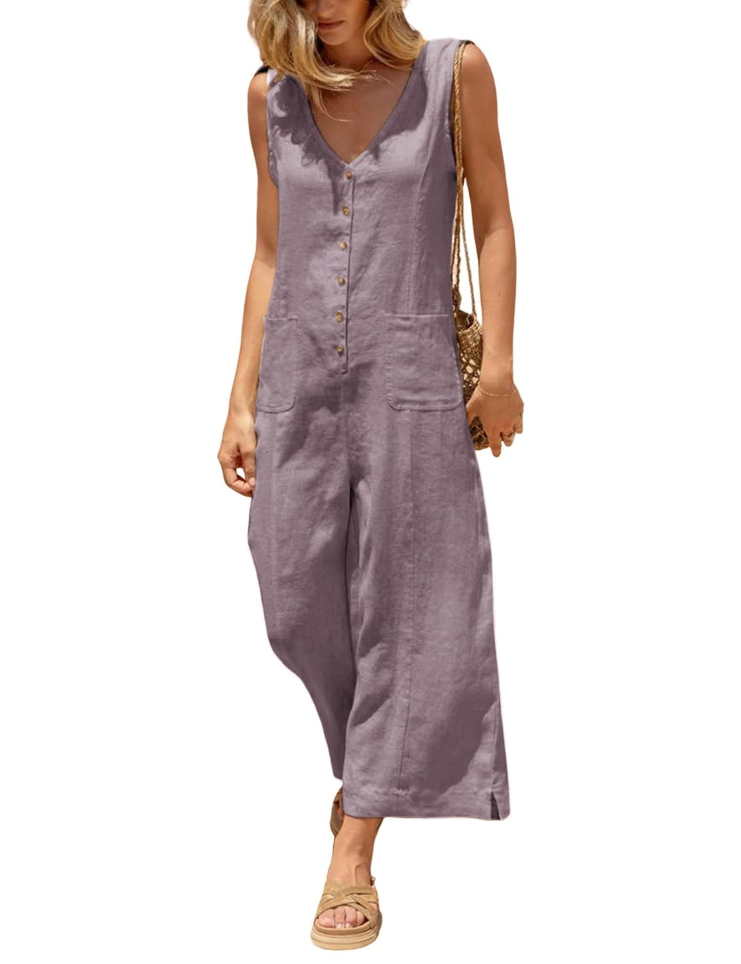 Coastal Breeze Cotton Linen Wide Leg Jumpsuit The Nichole Collection