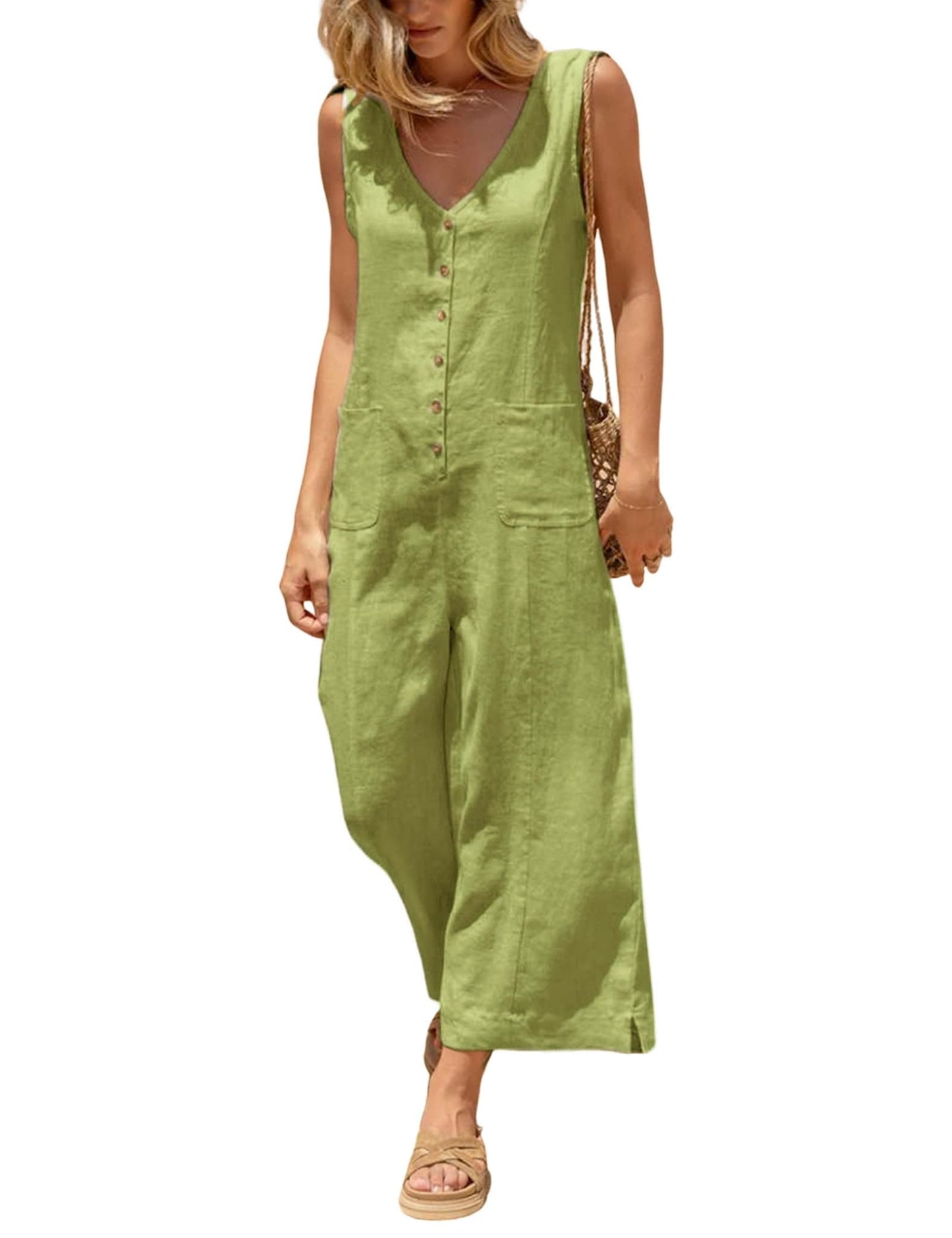 Coastal Breeze Cotton Linen Wide Leg Jumpsuit X-Small / Sagegreen The Nichole Collection
