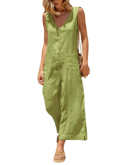 Coastal Breeze Cotton Linen Wide Leg Jumpsuit X-Small / Sagegreen The Nichole Collection