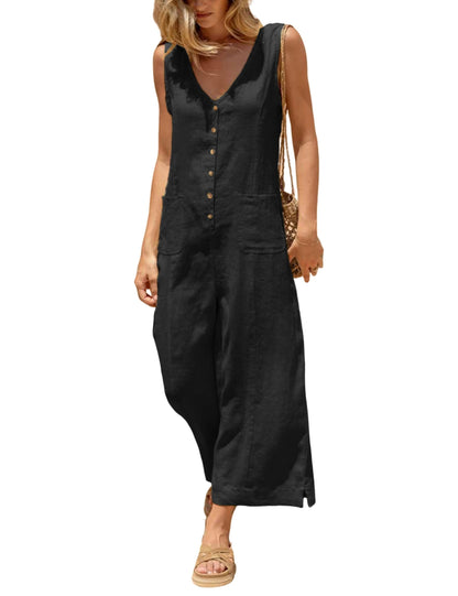Coastal Breeze Cotton Linen Wide Leg Jumpsuit The Nichole Collection