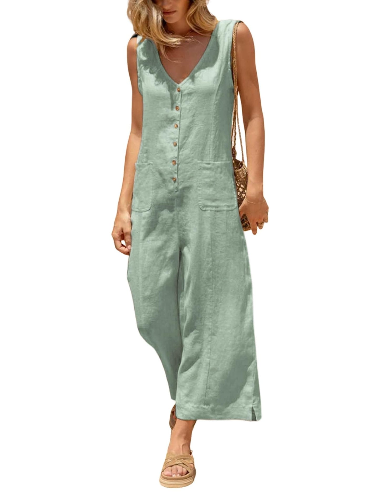 Coastal Breeze Cotton Linen Wide Leg Jumpsuit The Nichole Collection