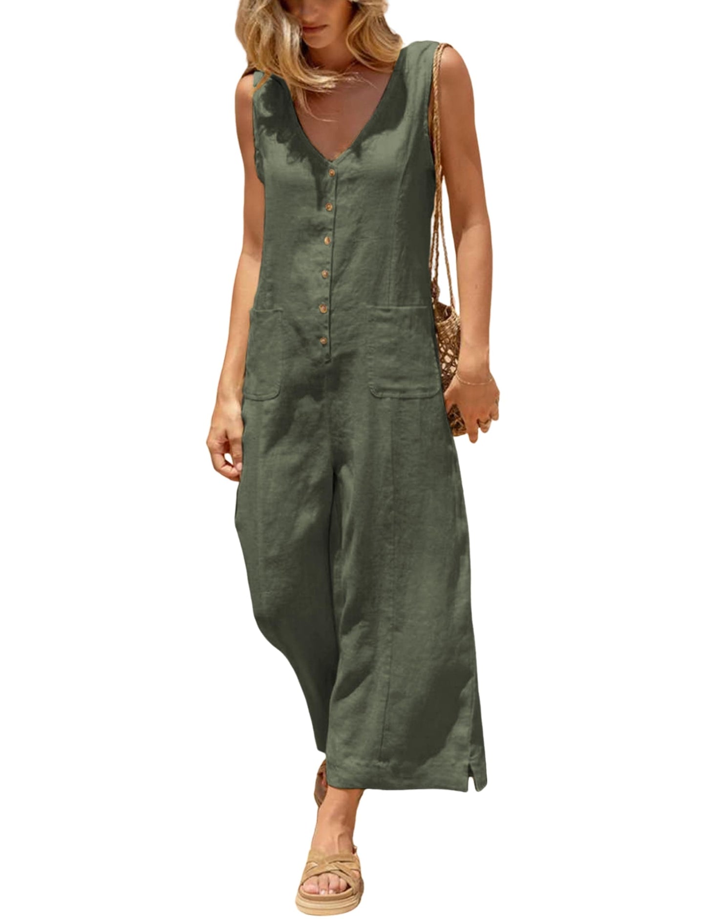 Coastal Breeze Cotton Linen Wide Leg Jumpsuit The Nichole Collection