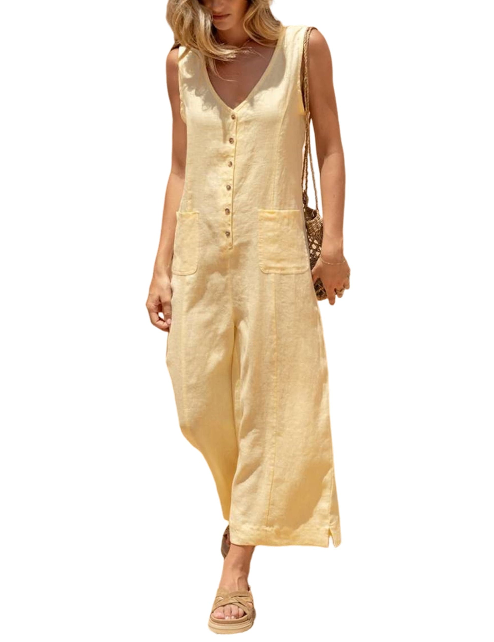Coastal Breeze Cotton Linen Wide Leg Jumpsuit The Nichole Collection