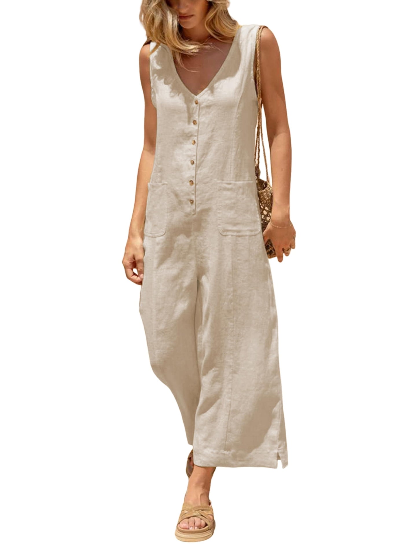 Coastal Breeze Cotton Linen Wide Leg Jumpsuit The Nichole Collection
