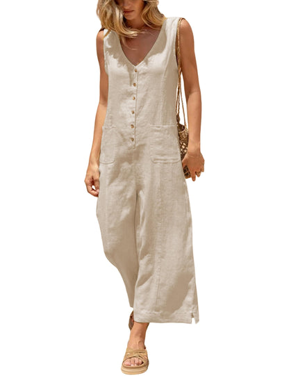 Coastal Breeze Cotton Linen Wide Leg Jumpsuit The Nichole Collection