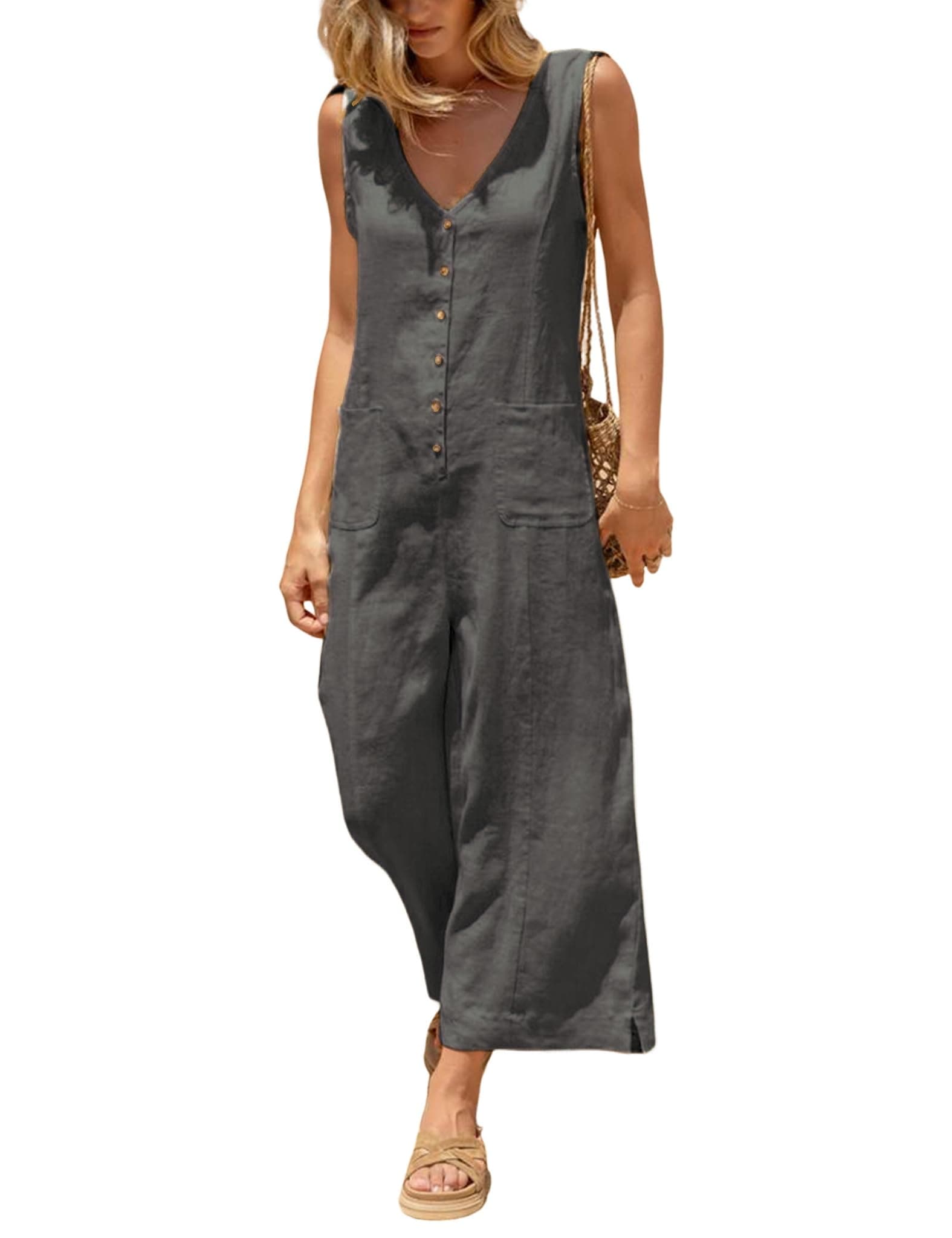 Coastal Breeze Cotton Linen Wide Leg Jumpsuit The Nichole Collection