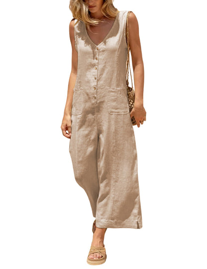 Coastal Breeze Cotton Linen Wide Leg Jumpsuit The Nichole Collection