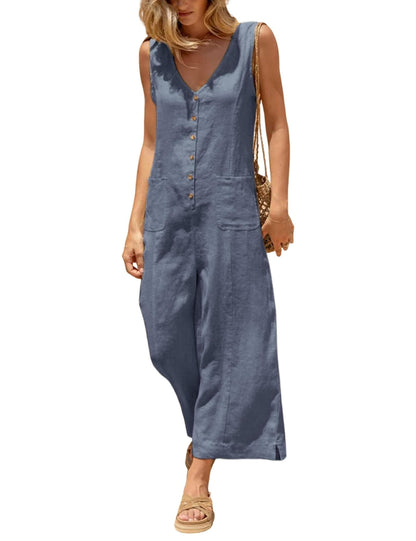 Coastal Breeze Cotton Linen Wide Leg Jumpsuit The Nichole Collection