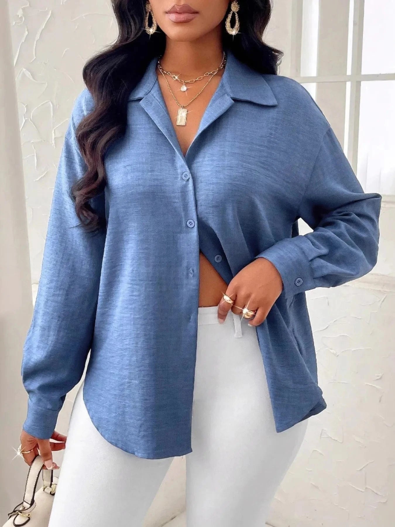 Collared Long Sleeve Blouse Shirts & Tops The Nichole Collection