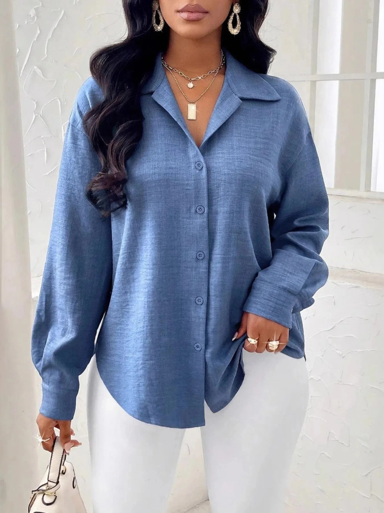 Collared Long Sleeve Blouse Shirts & Tops The Nichole Collection