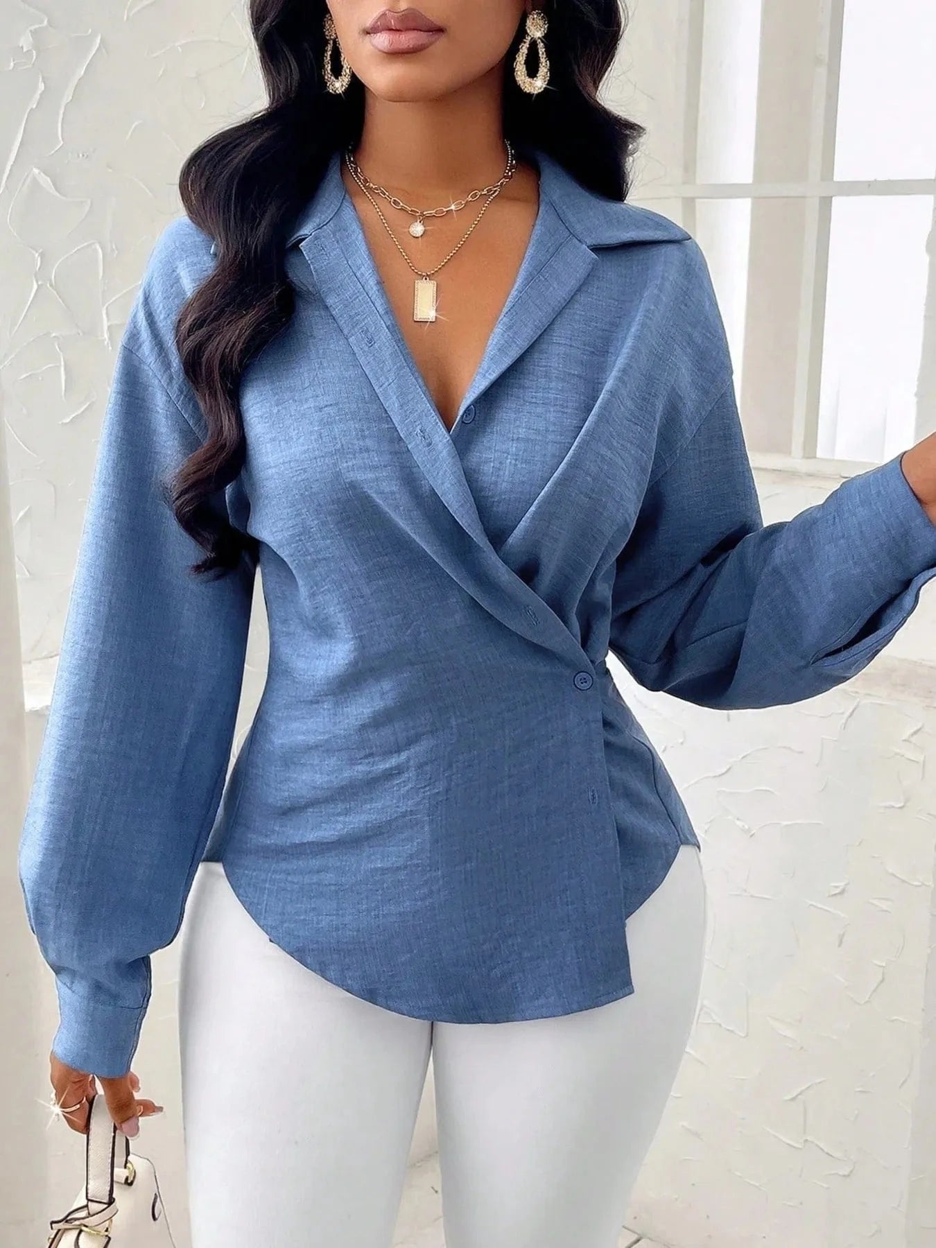 Collared Long Sleeve Blouse Shirts & Tops The Nichole Collection