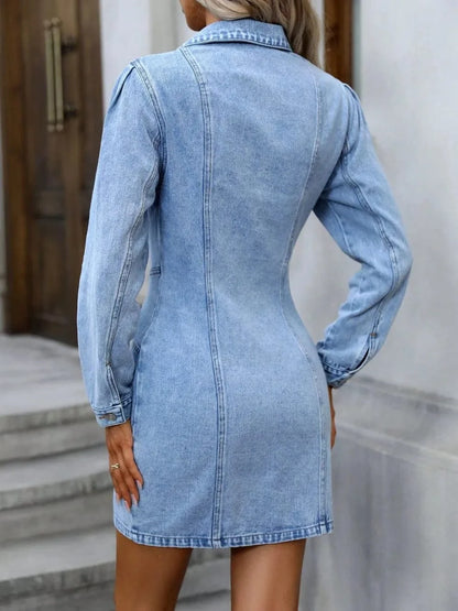 Collared Neck Button Up Denim Dress Dresses The Nichole Collection