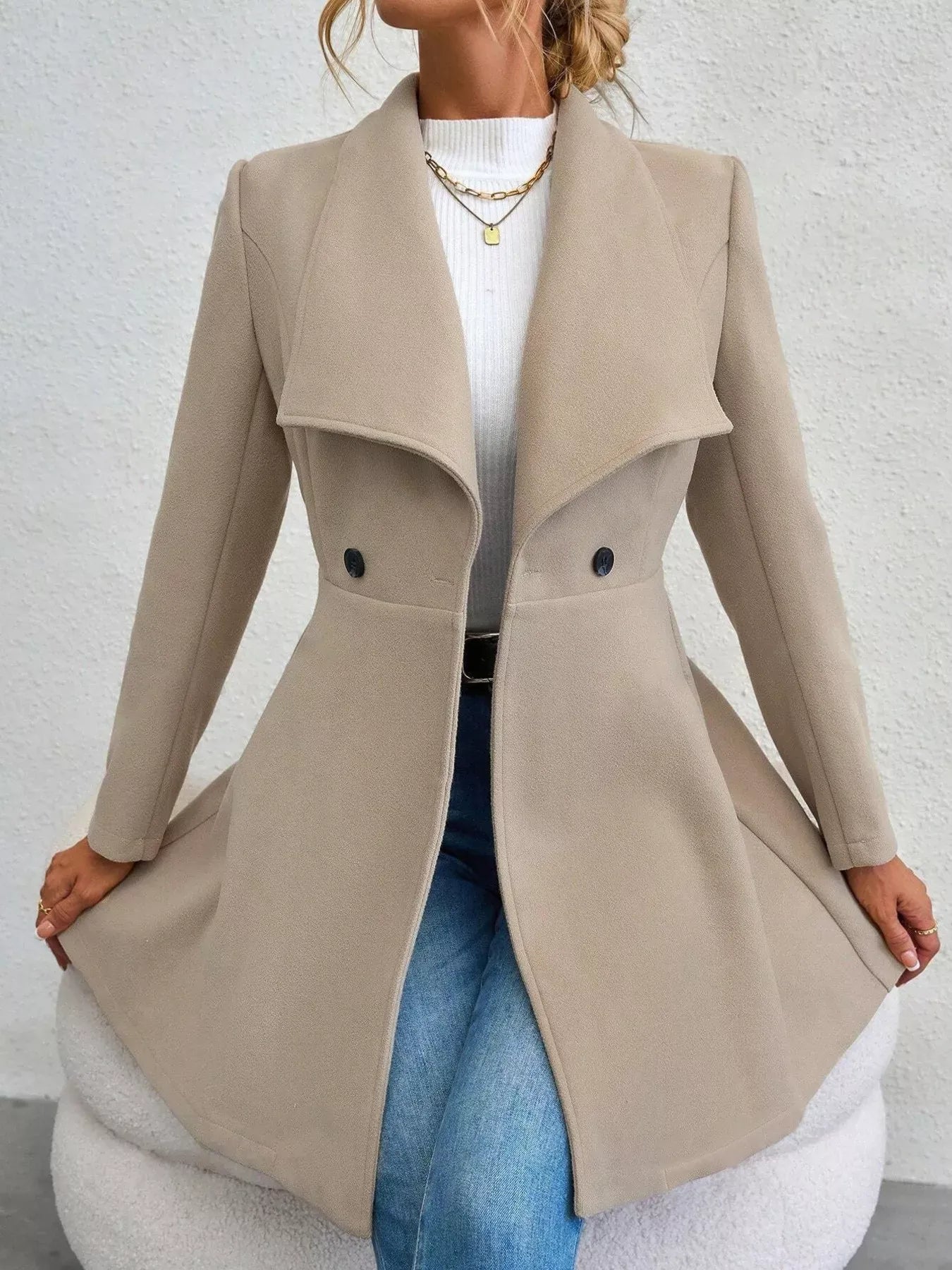 Collared Neck Double Breasted Coat The Nichole Collection