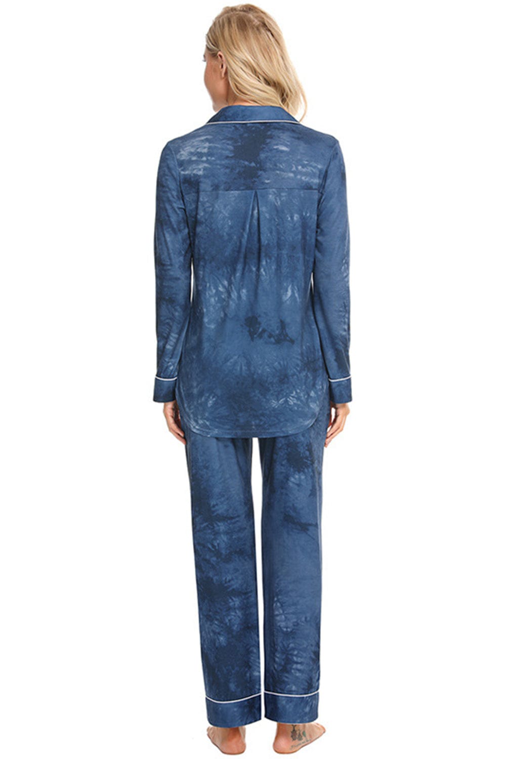 Collared Neck Long Sleeve Loungewear Set with Pockets The Nichole Collection