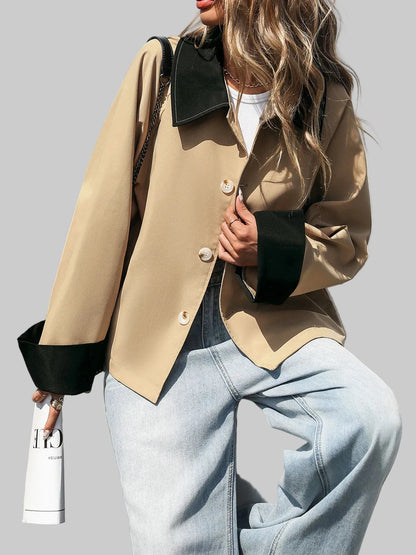 Color Block Button-Up Casual Jacket Jackets The Nichole Collection