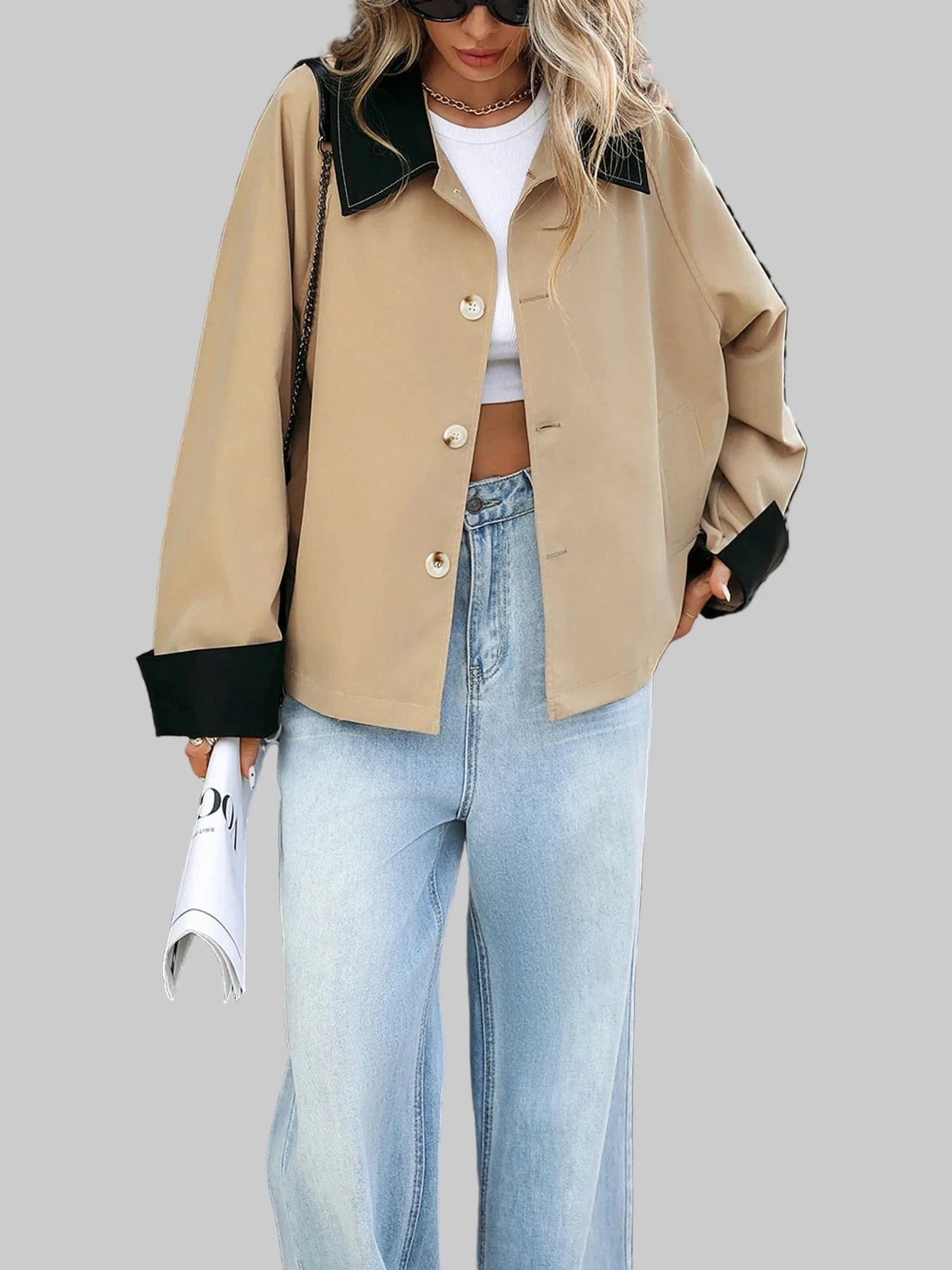 Color Block Button-Up Casual Jacket Jackets The Nichole Collection