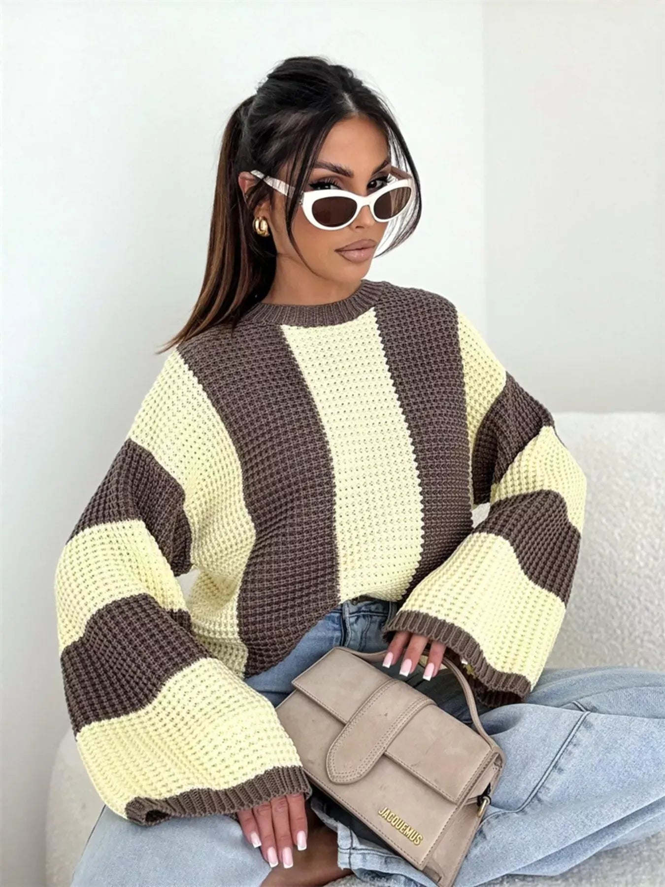 Color Block Long Sleeve Sweater Yellow / S The Nichole Collection