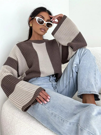 Color Block Long Sleeve Sweater Apricot / S The Nichole Collection
