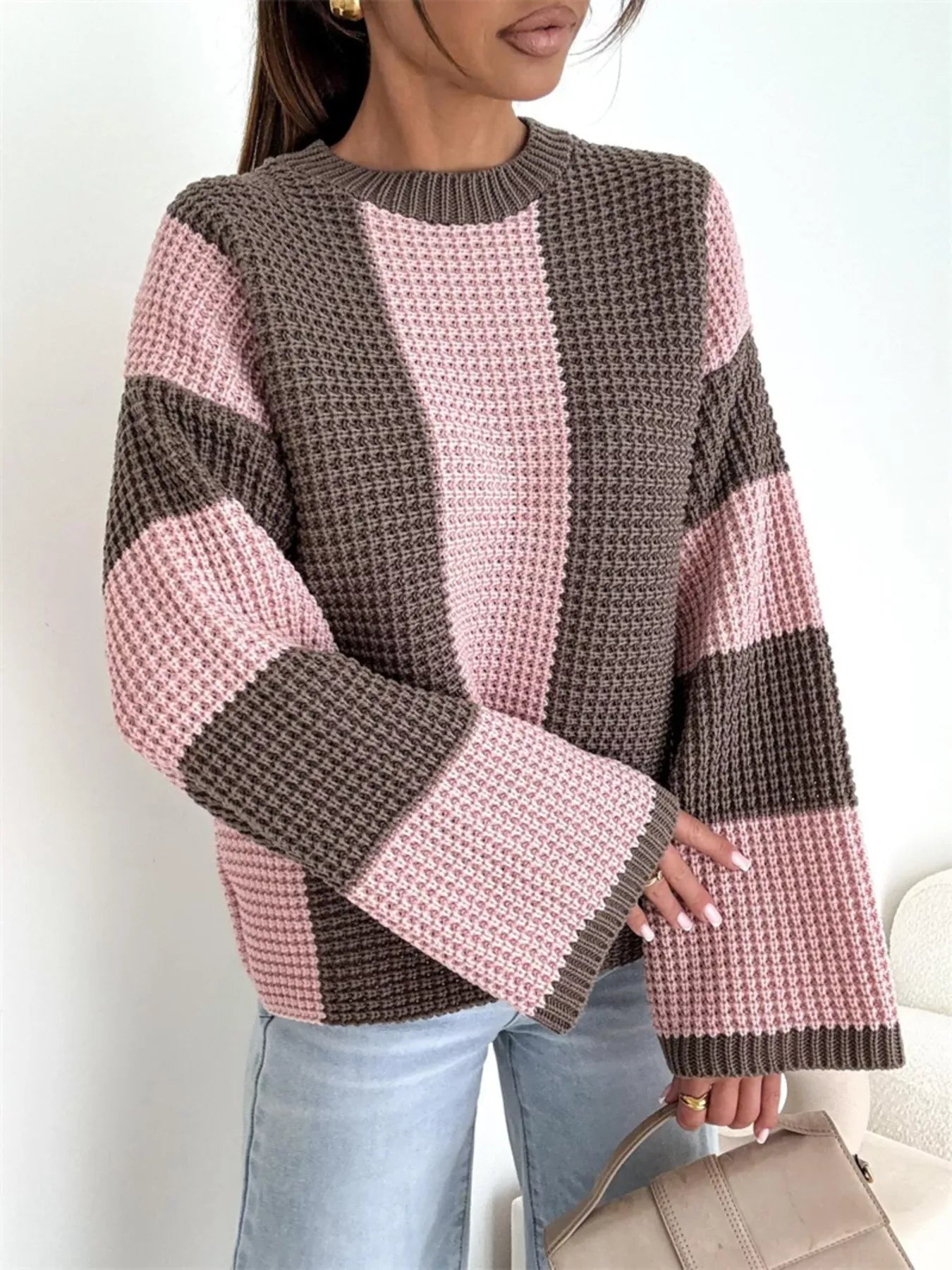 Color Block Long Sleeve Sweater The Nichole Collection