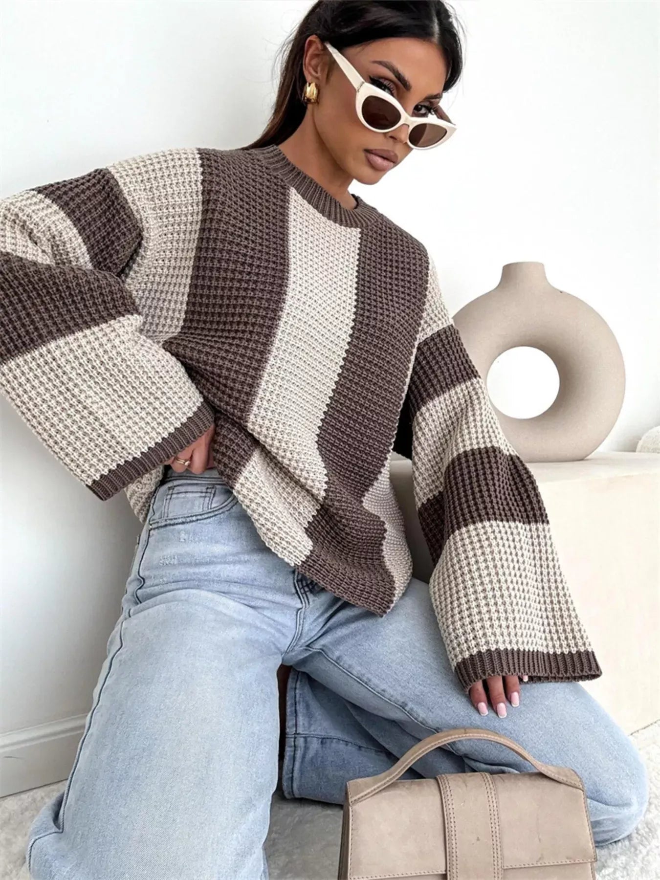Color Block Long Sleeve Sweater The Nichole Collection