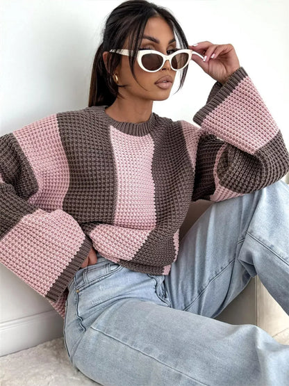 Color Block Long Sleeve Sweater Pink / S The Nichole Collection