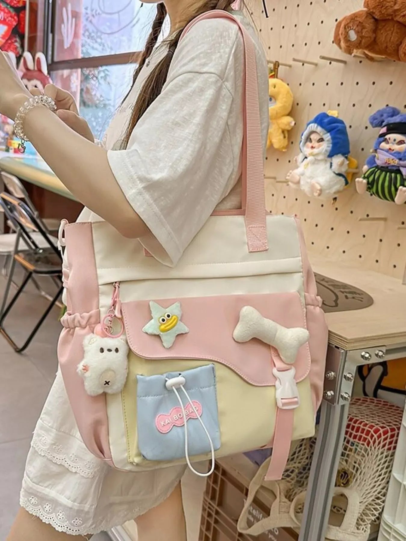 Color Block Multi Pockets Tote Bag Pink / One Size The Nichole Collection