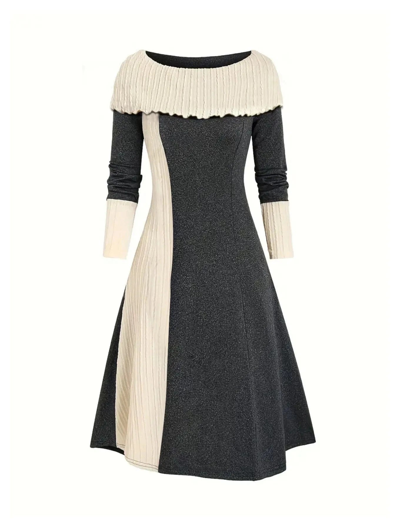 Color Block Ribbed Sweater Dress Dresses Dark Gray / S The Nichole Collection