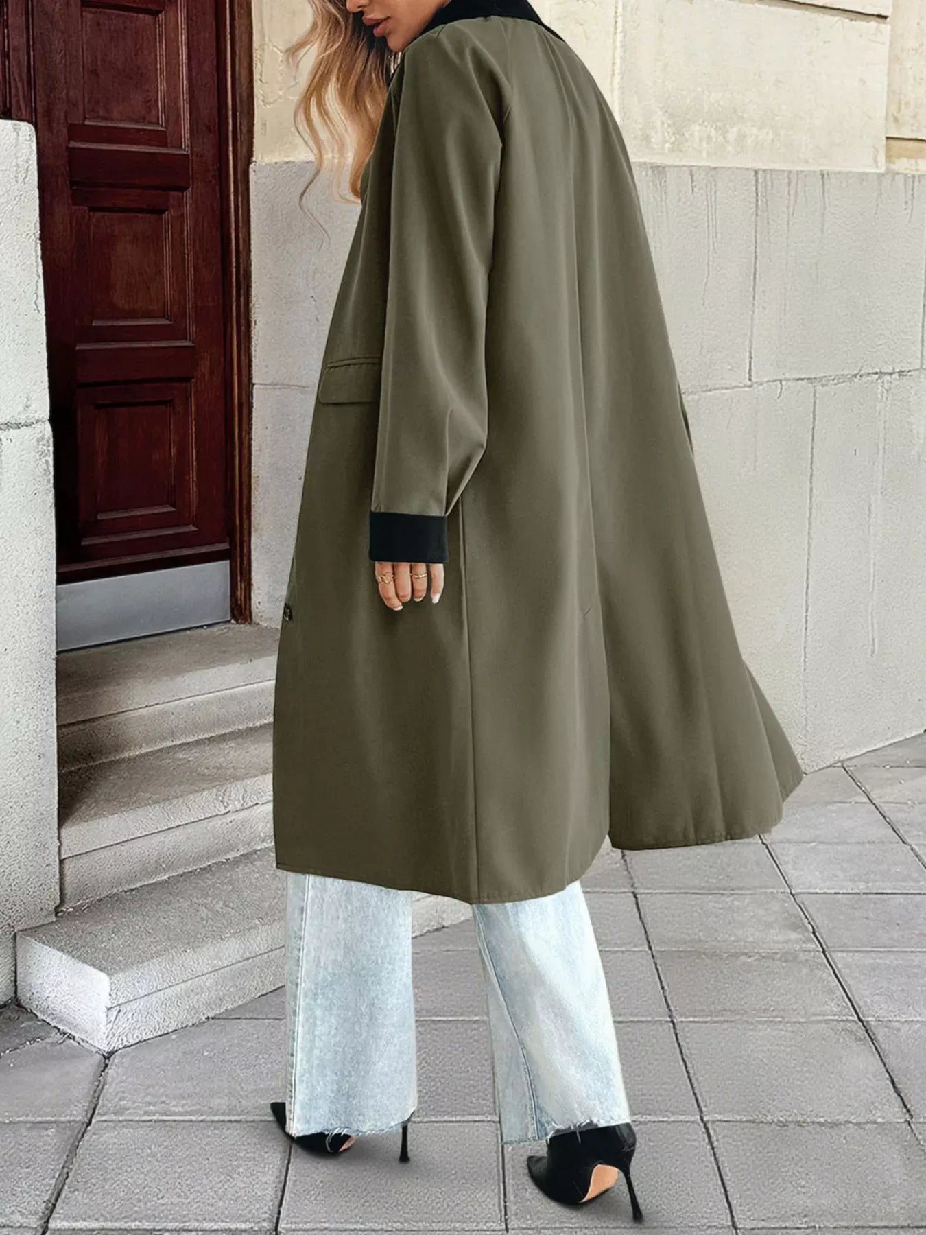 Contrast Collar Button Up Coat The Nichole Collection