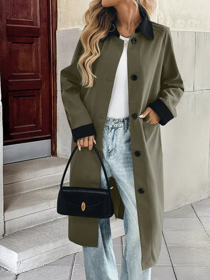 Contrast Collar Button Up Coat The Nichole Collection