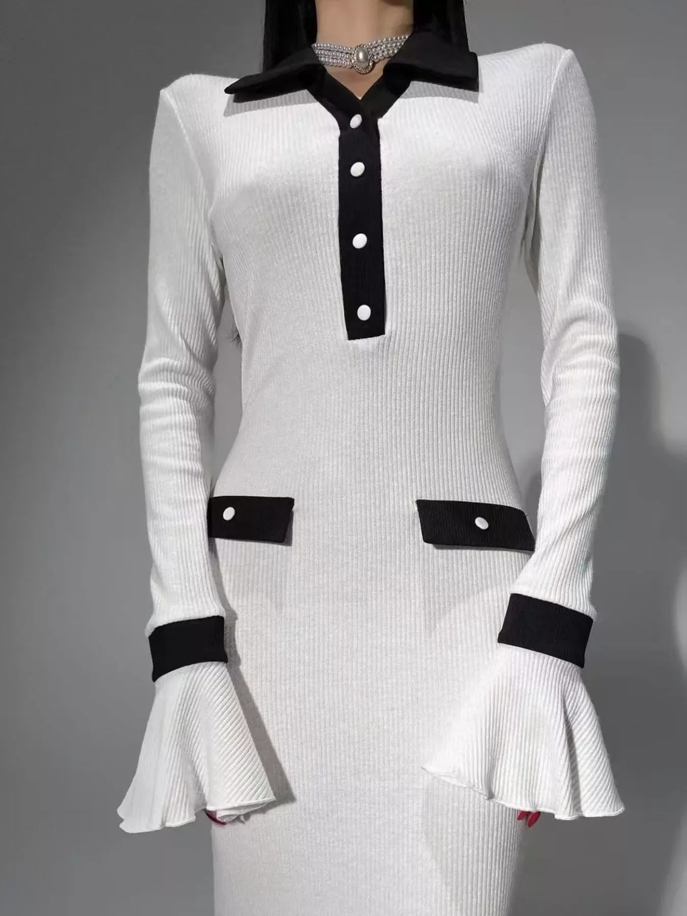 Contrast Collar Long Sleeve Maxi Sweater Dress The Nichole Collection