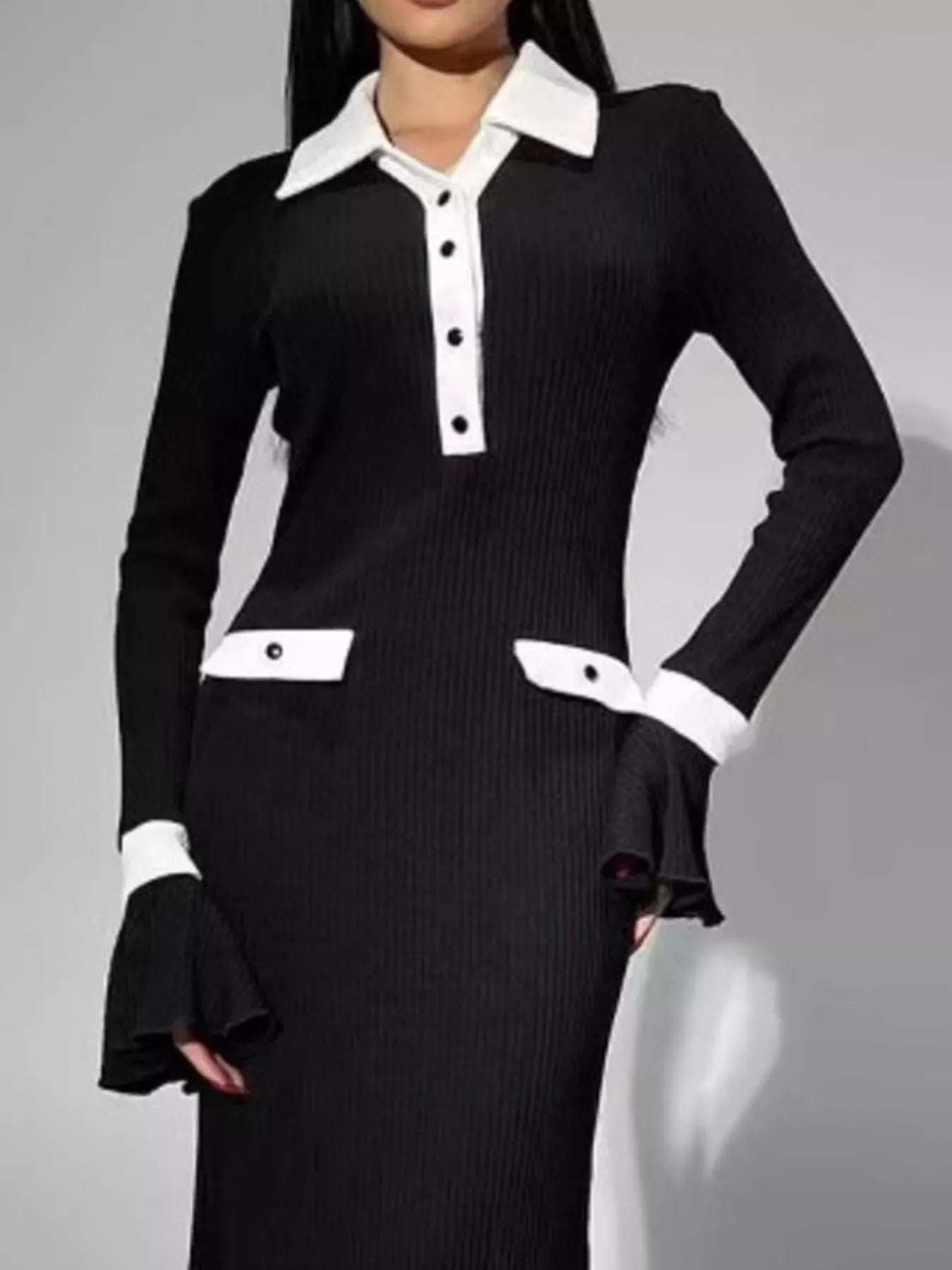 Contrast Collar Long Sleeve Maxi Sweater Dress The Nichole Collection