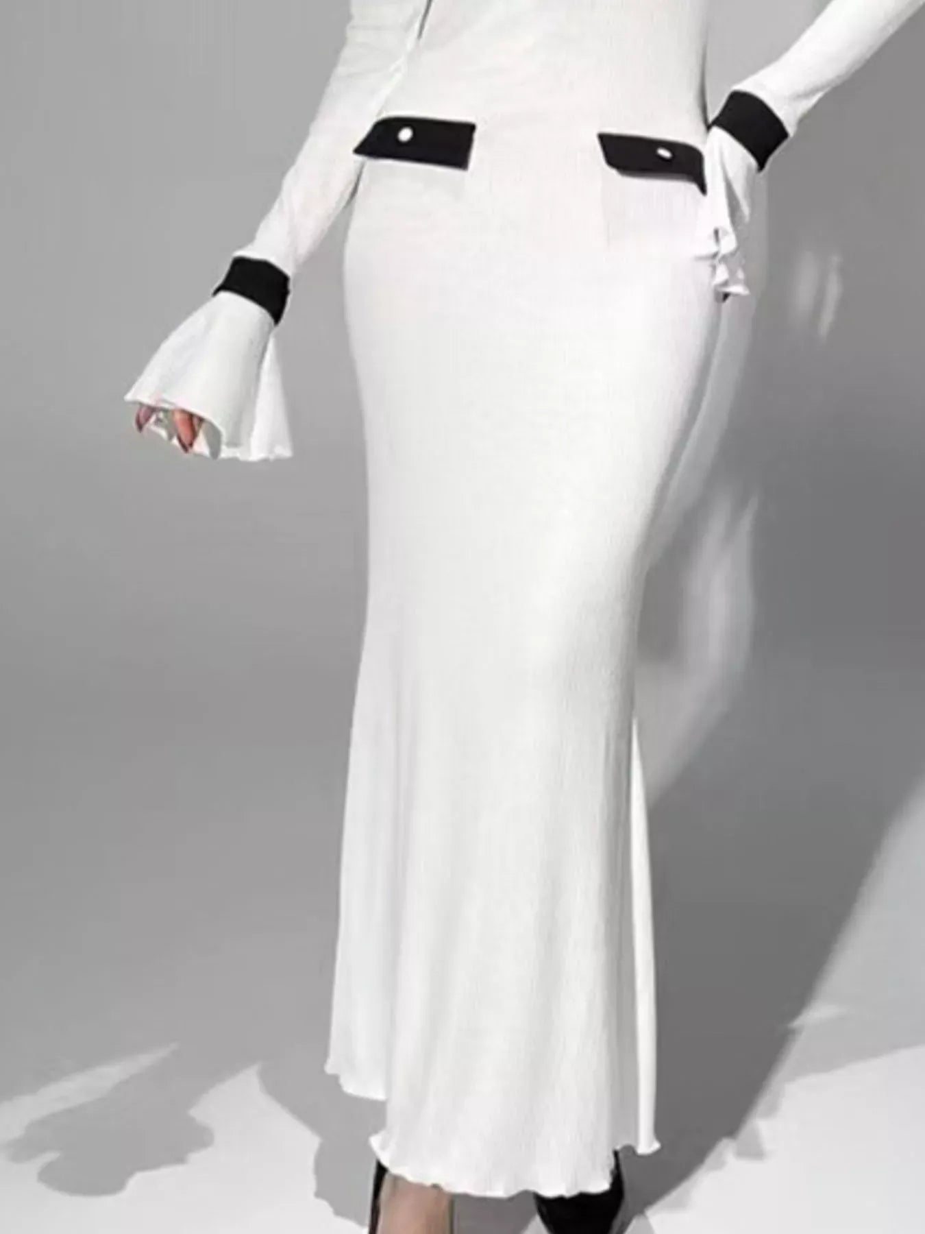 Contrast Collar Long Sleeve Maxi Sweater Dress The Nichole Collection